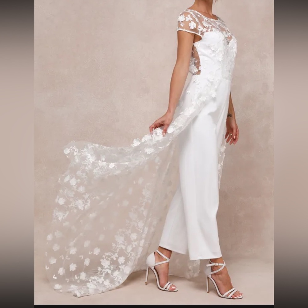 White floral overlay jumpsuit